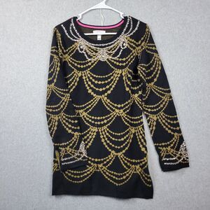 Isaac Mizrahi Live! Black Gold Knit Long Sleeve Studded Tunic Sweater Women's XS